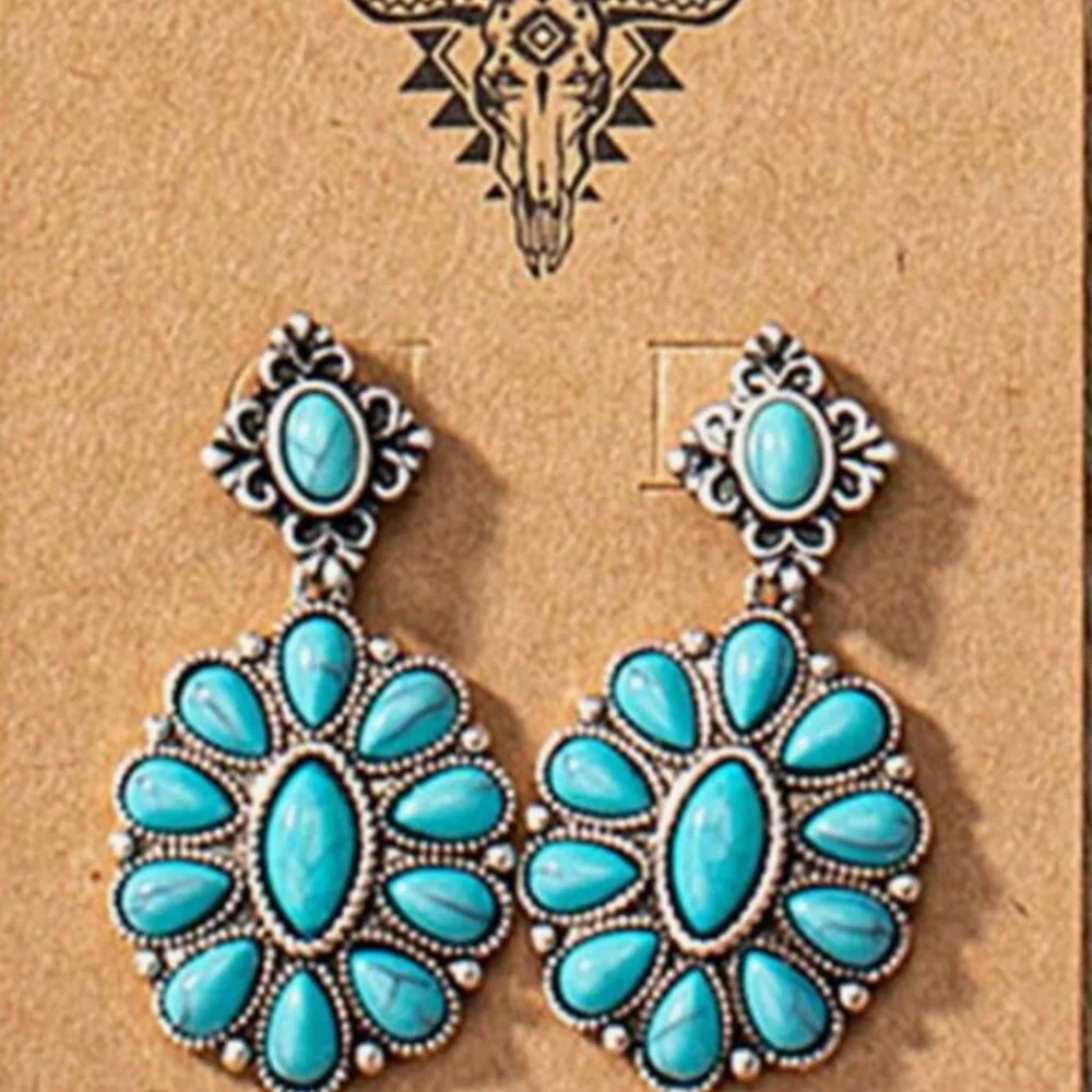🌺Antique Silver Color Western Blue Turquoise Stone Decor Earring